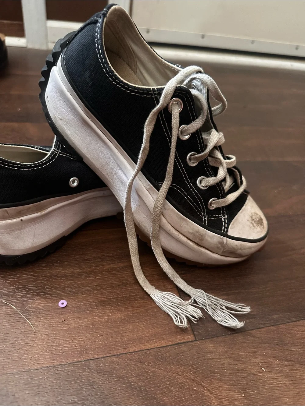 Black Canvas Platform Sneakers with White Laces